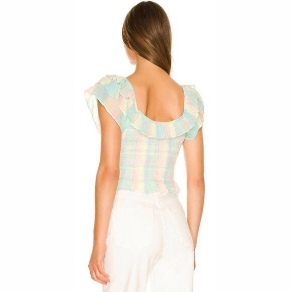 NWT LoveShackFancy Saba Ruffle Tie Dye Crop Top in Multi Horizon - Picture 4 of 14